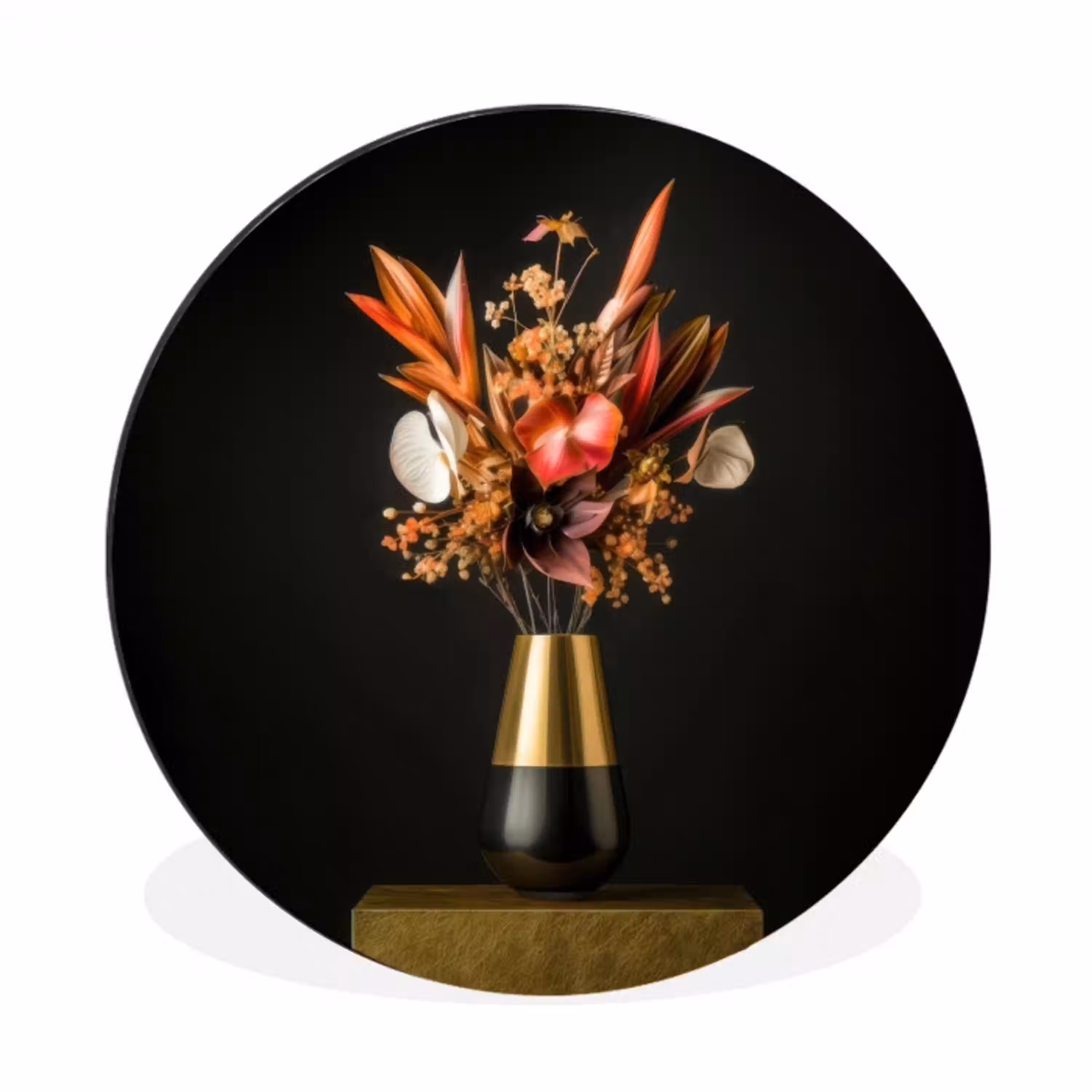 Exotisch - Boeket - Vaas - Goud Wandcirkel aluminium klein -3d
