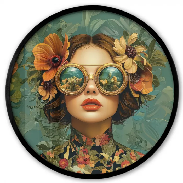 Vrouw - Bloemen - Vlinders - Natuur - Vintage Fotolijst rond zonder passe partout klein -3d