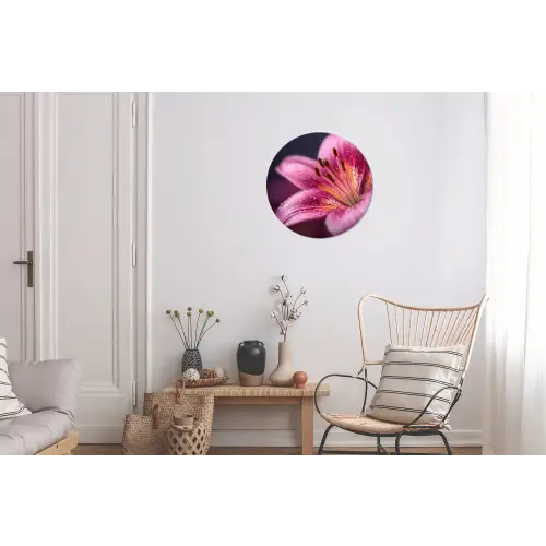 Roze - lelie - Dauwdruppels Wandcirkel aluminium klein -woonkamer