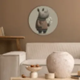 Neushoorn - Witte bloemen - Lief Akoestische PET Vilt - Rond klein -sfeer1