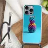 Ananas - Regenboog - Blauw - Popart Hoesje iPhone 16 Pro Max met koord klein -sfeer4