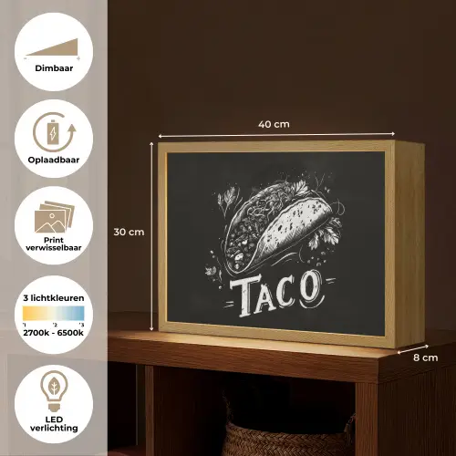 Taco - Kruiden - Witte krijtstijl - Tekst Light Box met batterij (Wandlamp) middel -USP_websiteoverzichtNL