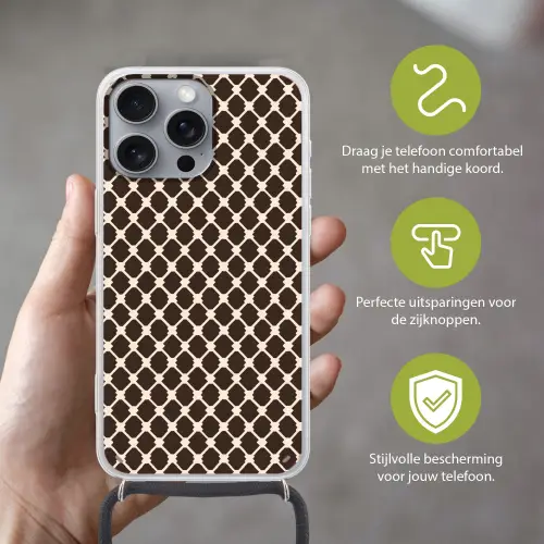 Bruin - Ruitpatroon - Geometrisch Hoesje iPhone 16 Pro Max met koord klein 804 -sfeer2_NL