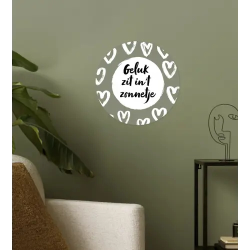 Tekst - geluk zit in 't zonnetje - Quotes - Geluk - Zon Wandcirkel behangsticker klein -sfeer2