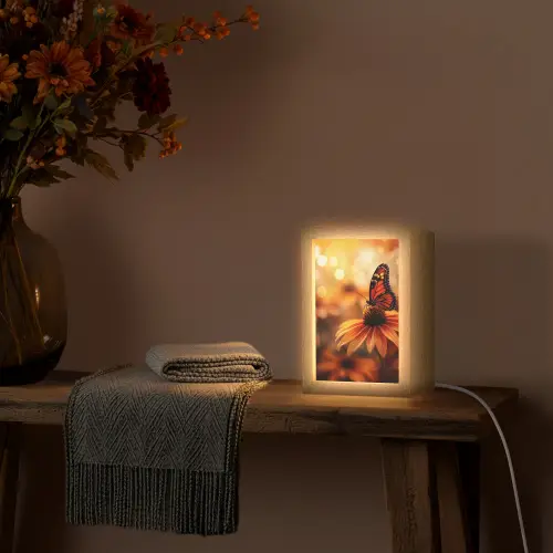 Vlinder - Bloemen - Oranje Light Box met kabel (Tafellamp) klein -sfeer4