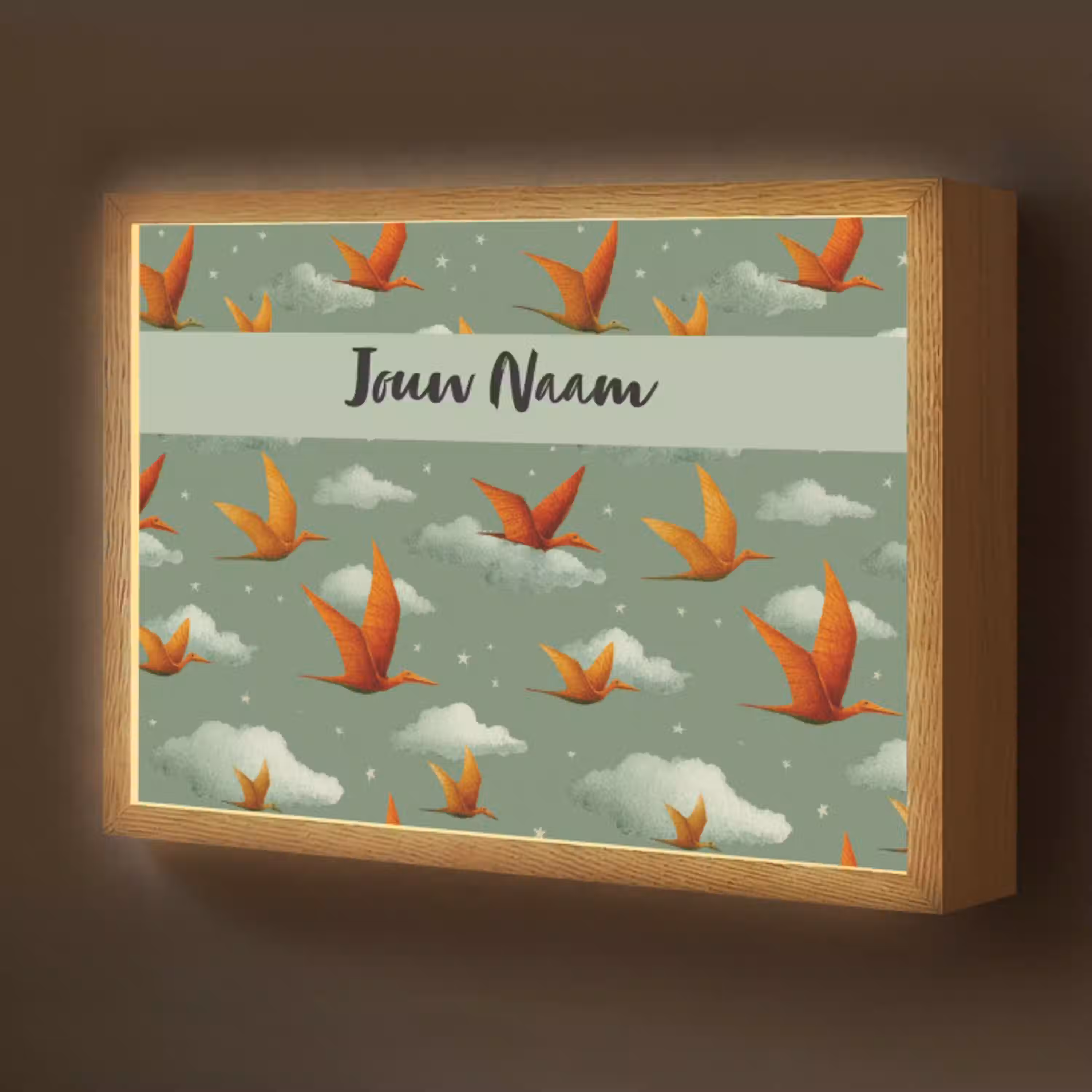 Dino - Oranje - Patroon - Wolken Light Box met batterij (Wandlamp kind) middel -z3d_website