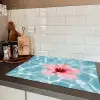 Hibiscus - Water - Roze Inductie beschermer vinyl 3mm klein -sfeer3