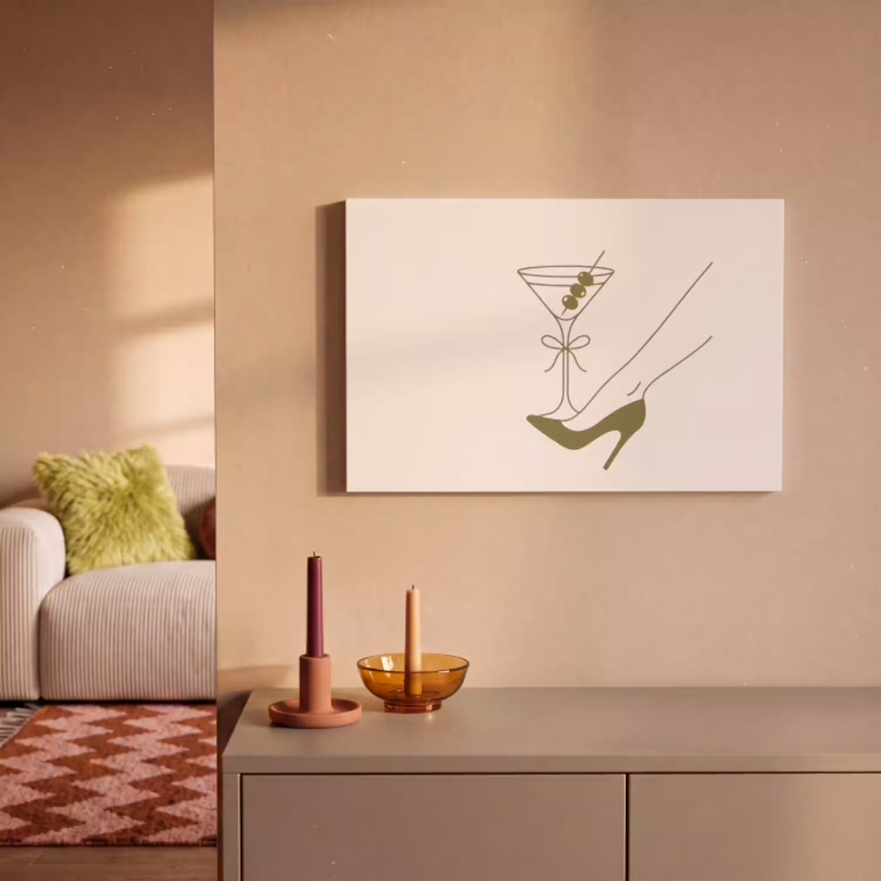 Drank - Martini - Hoge hak - Mode - Groen canvas 2cm klein -sfeer1