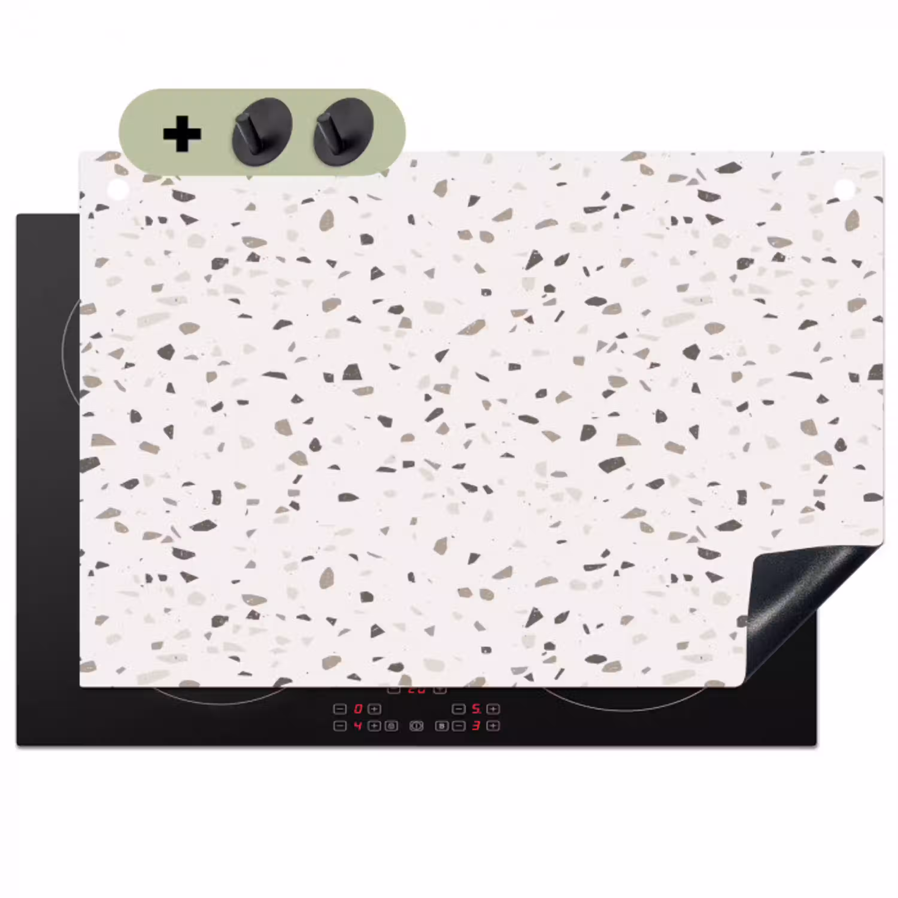 Terrazzo -  Patroon  -  Créme Inductie beschemer met haakjes klein 777 -3d