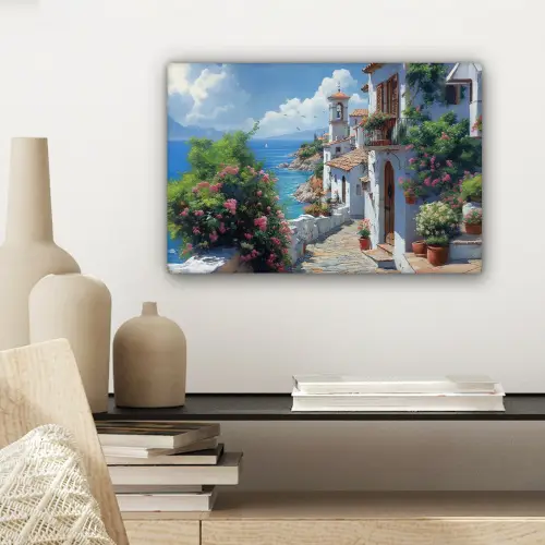 Huizen - Zee - Bomen - Bloemen canvas 2cm klein -sfeer6