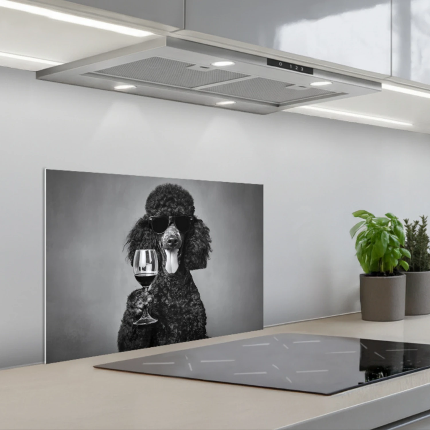 Hond - Krullen - Zonnebril - Wijn keuken achterwand spatscherm klein -3d_schuin