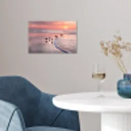 Meeuwen - Strand - Zee - Roze poster papier klein -sfeer3