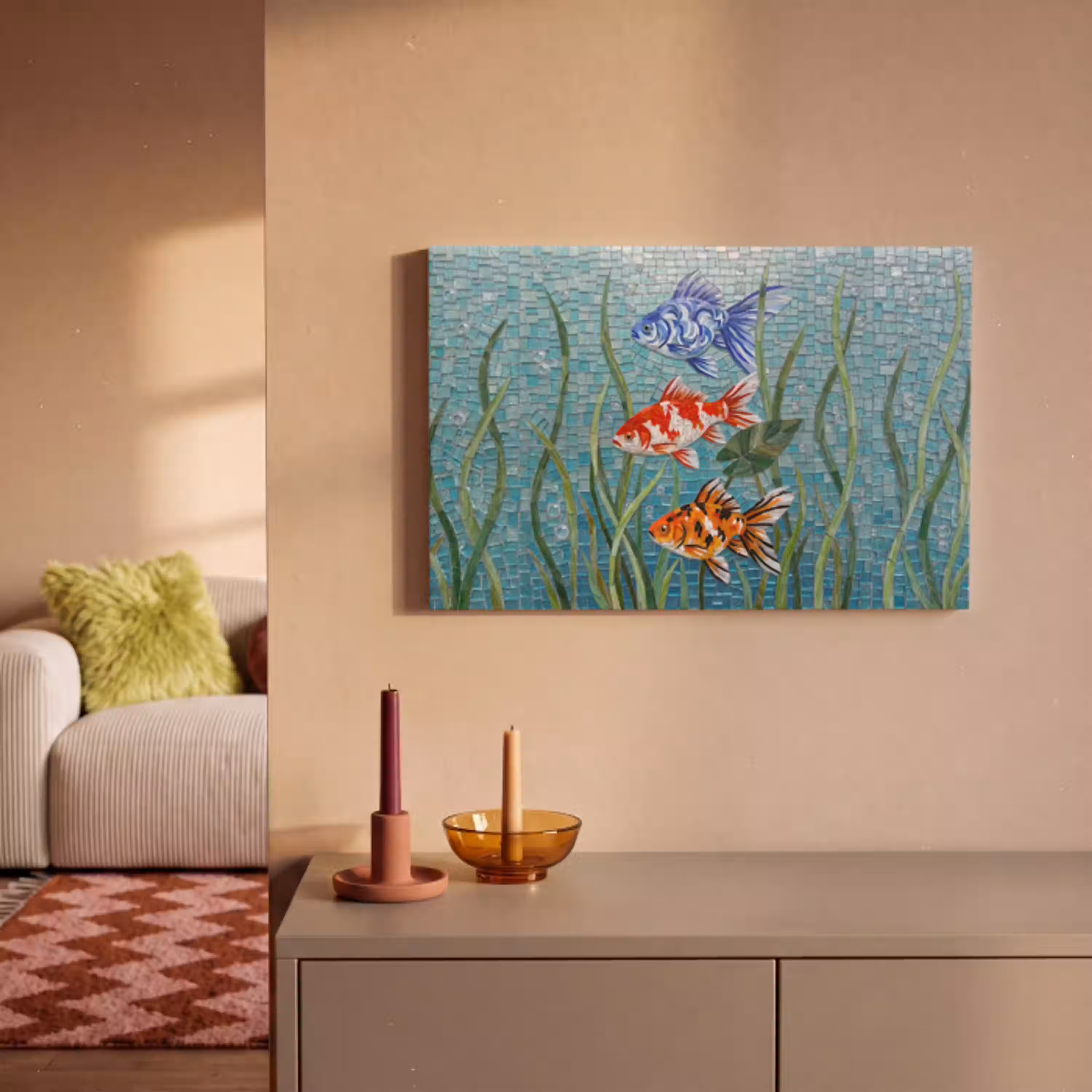 Vis - Mozaïek - Onderwater - Kleurrijk - Dieren canvas 2cm klein -sfeer1