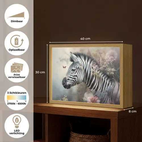 Zebra - Wilde dieren - Vlinder - Bloemen Light Box met batterij (Wandlamp) middel -USP_websiteoverzichtNL