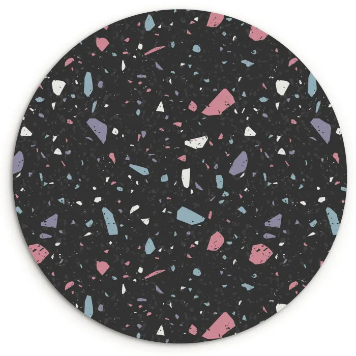 Terrazzo - Patroon - Zwart - Zacht Wandcirkel kunststof plaat 5mm dik klein 188 -3d