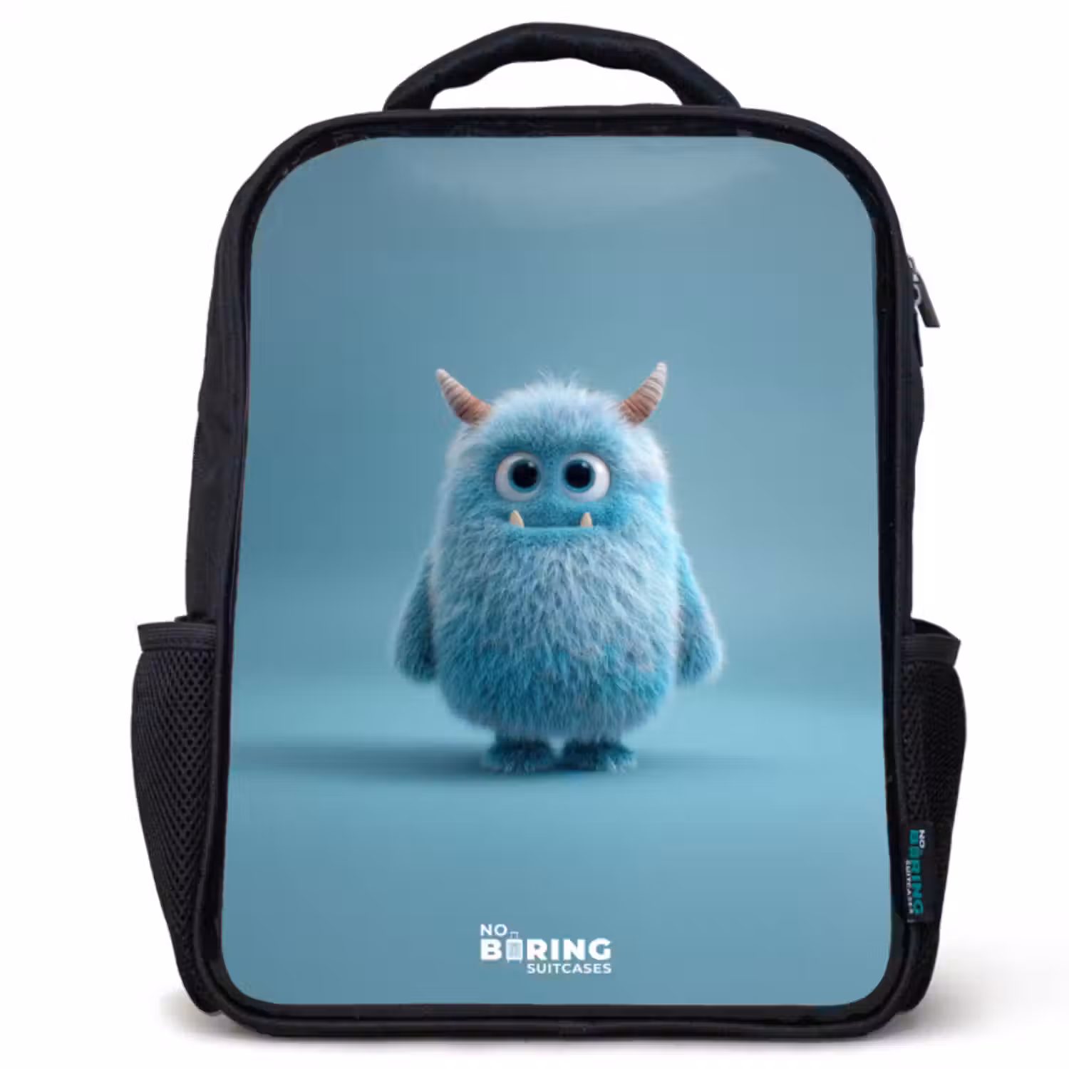 Kinder rugzak - Blauw pluizig monster met hoorns