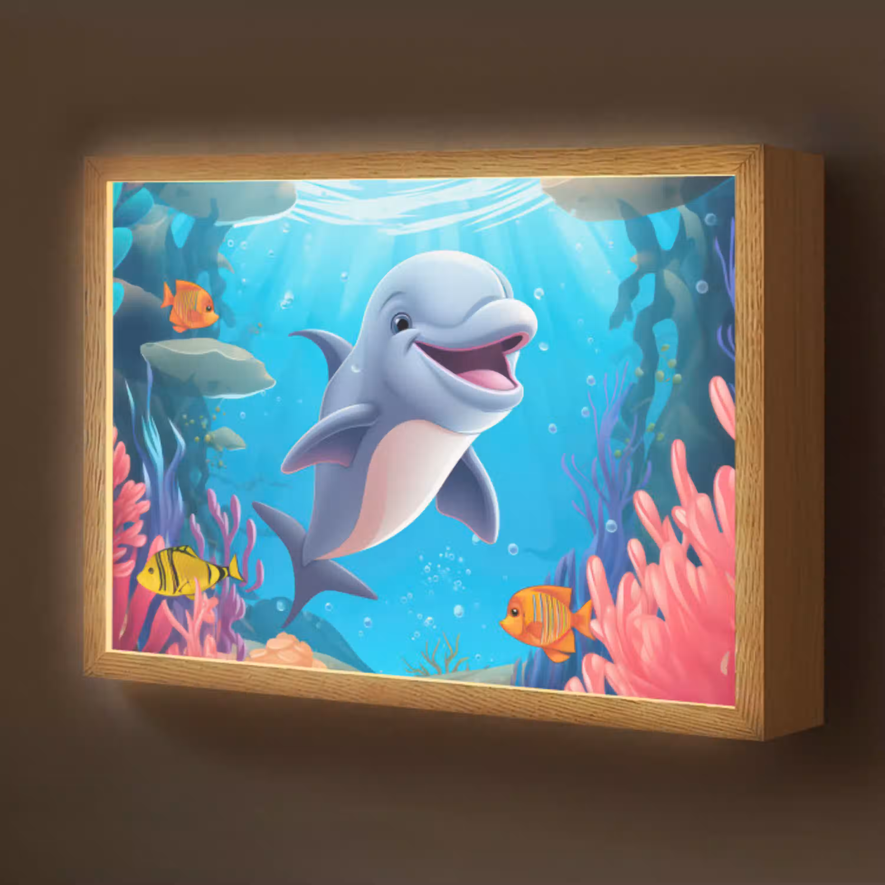 Dolfijn - Zeedieren - Onderwater - Kinderen - Meisjes Light Box met batterij (Wandlamp kind) middel -z3d_website