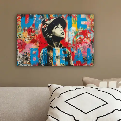 Graffiti - Vintage - Jongen - Street art - Neon - Banksy canvas 2cm klein -sfeer3