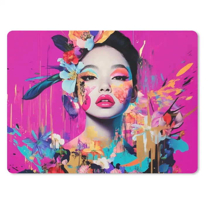 Vrouw - Portret - Abstract - Paars muismat rubber klein -3d