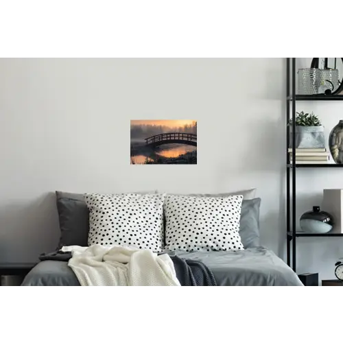 Brug - Mist - Bomen - Water Muursticker klein -slaapkamer