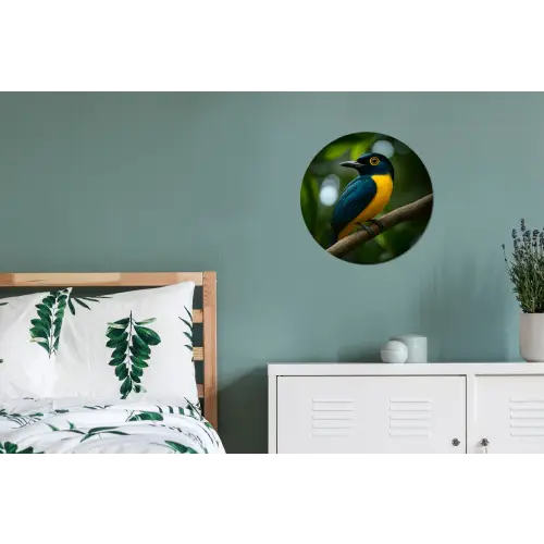 Vogel - Tak - Geel - Bladeren Wandcirkel aluminium klein -slaapkamer