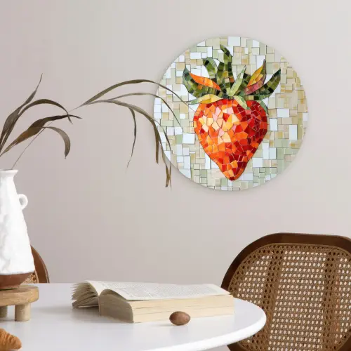 Aardbei - Rood - Mozaïek - Fruit Wandcirkel plexiglas klein -sfeer4