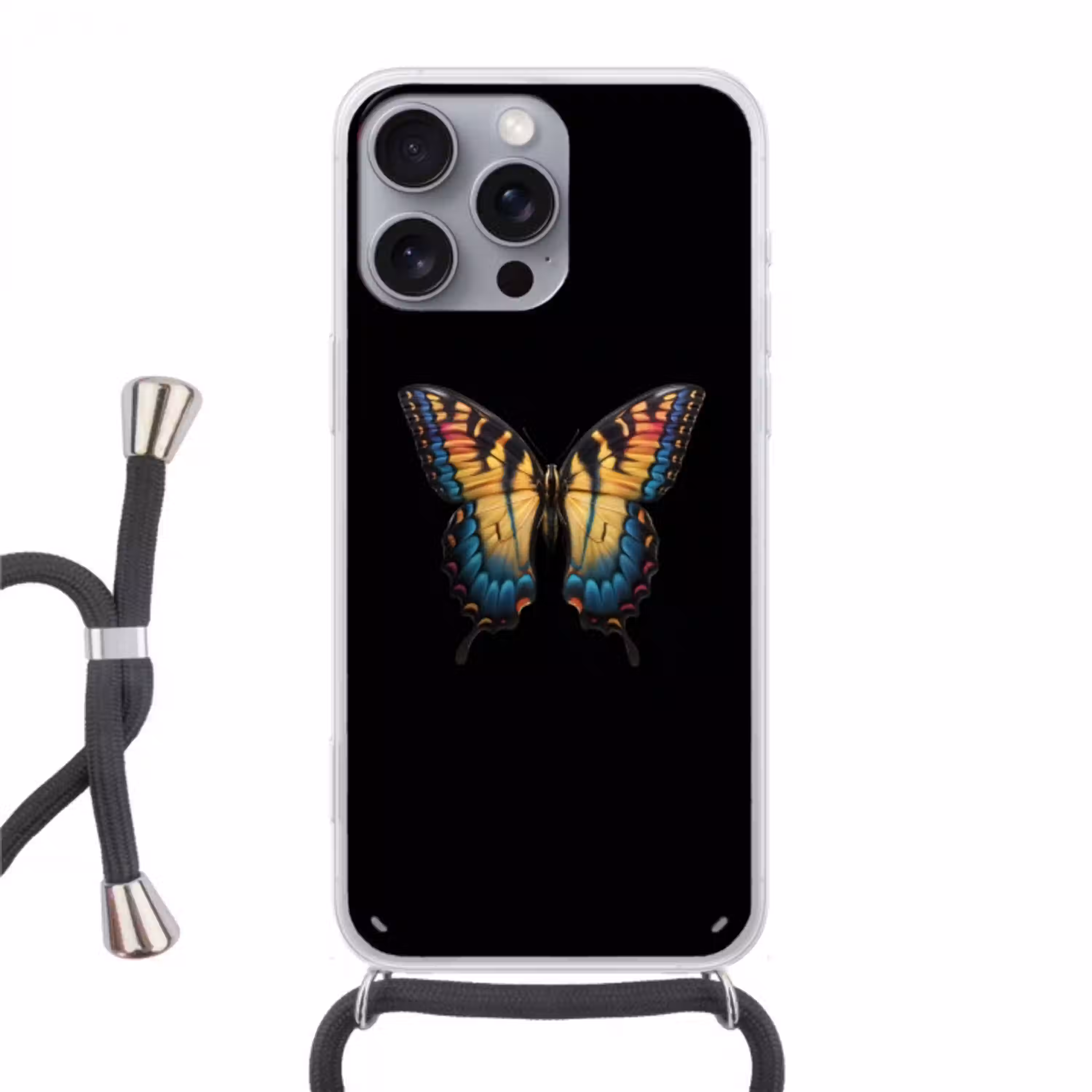 Vlinder - Kleurrijk - Speels Hoesje iPhone 16 Pro Max met koord klein -3d