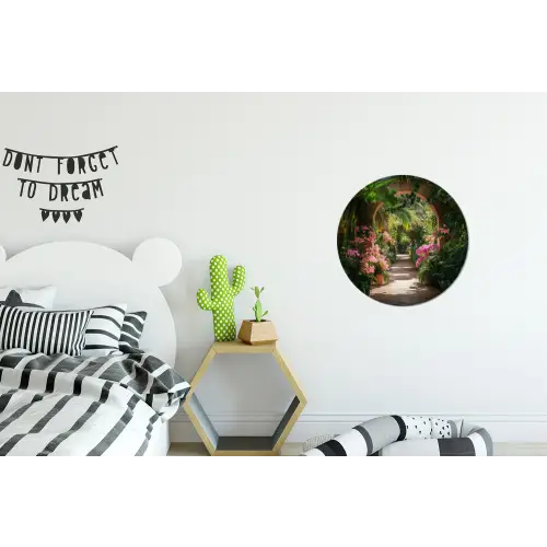 Doorkijk - Tropisch - Bloemen - Natuur Wandcirkel aluminium klein -kinderkamer