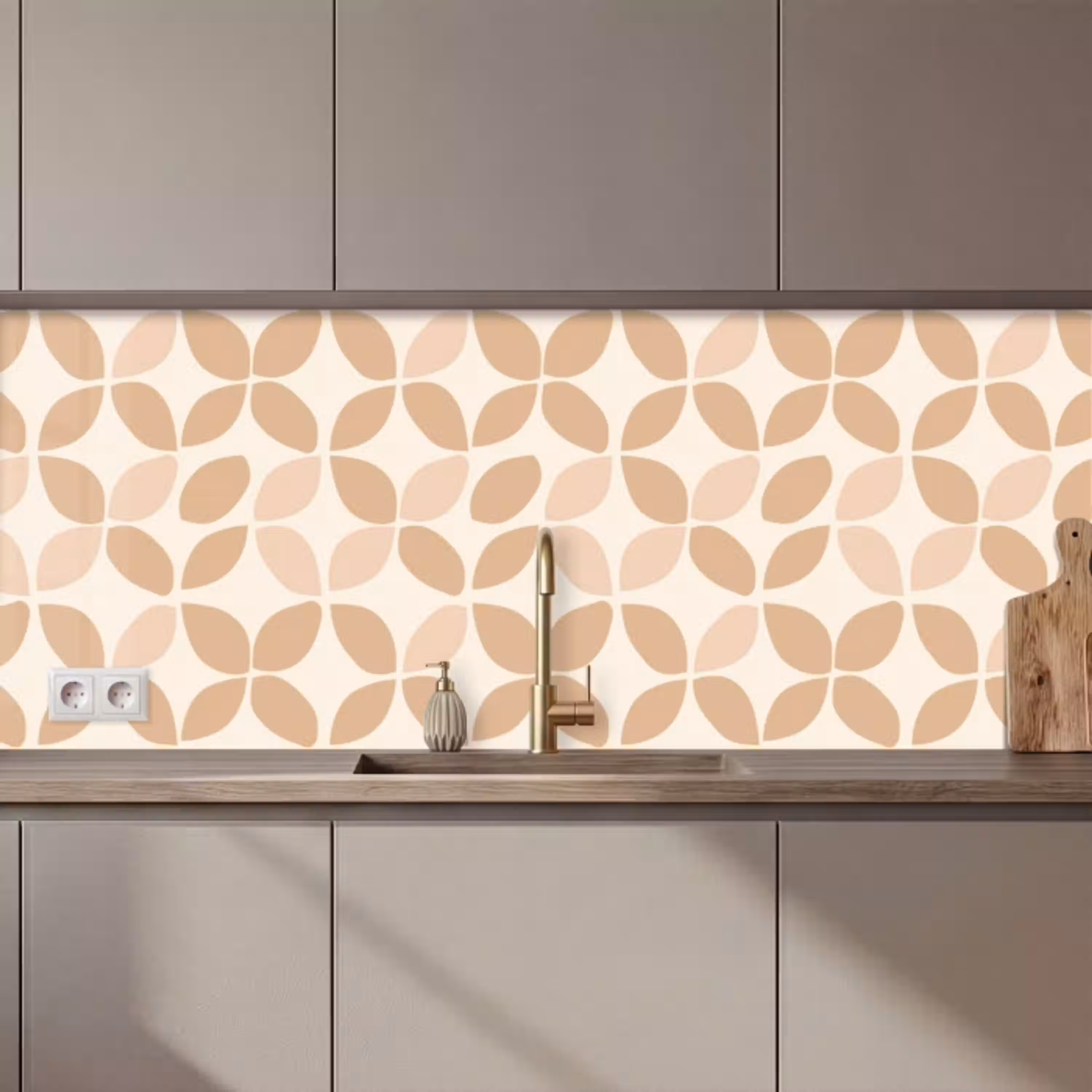 Beige - Bladeren - Minimalistisch - Patroon keuken achterwand 2 middel 871 zz_3dshopping