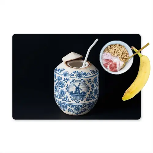 Kokosnoot - Eten - Delfts blauw - Drinken Placemat vinyl groot -zzzproduct_Kitchenyeah-website