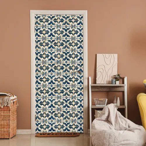 Tegel - Patroon - Blauw - Beige deurposter klein 289 -sfeer1