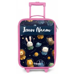 Dieren - Astronaut - Planeten - Sterren Kinderkoffer - Roze klein -zz3dotto