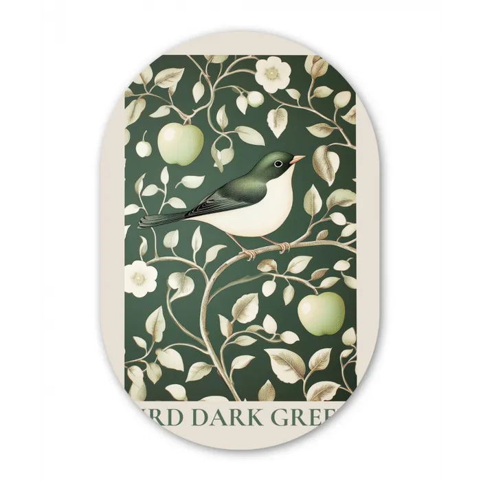 Groen - Vogel  - Bloemen Wandcirkel Ovaal Glas middel -3d