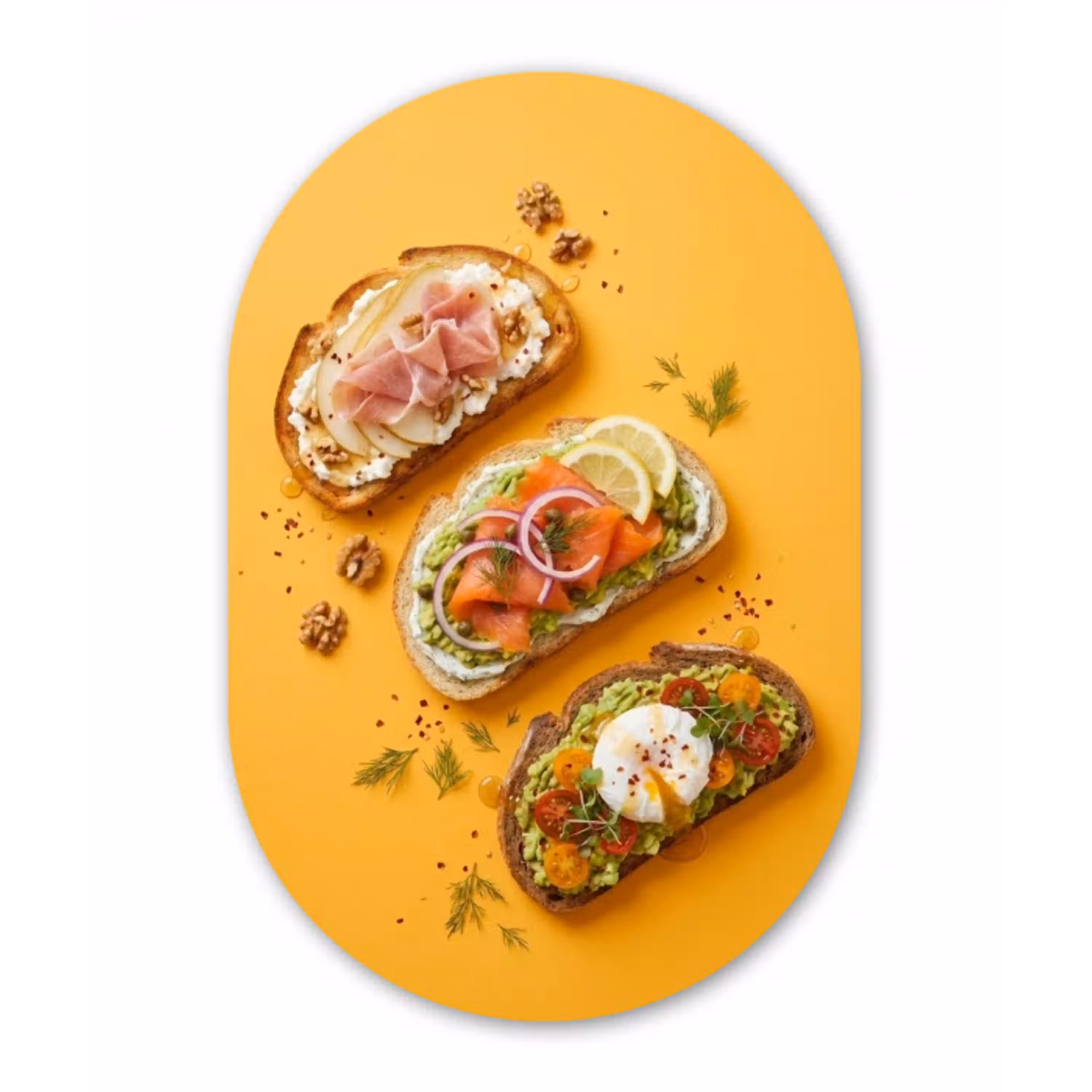 Eten - Brood - Ontbijt - Modern - Kleurrijk Wandcirkel Ovaal Aluminium middel -3d