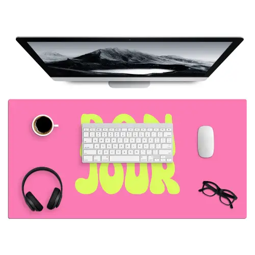 Bonjour - Roze - Fel groen Muismat XXL klein -3d