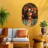Vrouwen - Bloemen - Modern - Bril - Abstract Wandcirkel Ovaal Glas middel -sfeer4