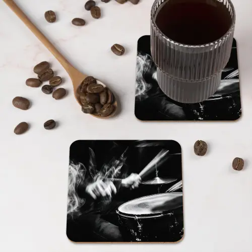 Drummer - Zwart - Drumstel onderzetter kurk middel -sfeer2