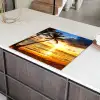 Strand - Horizon - Zonsondergang - Palmboom - Zee Inductie beschermer vinyl 3mm middel -sfeer8