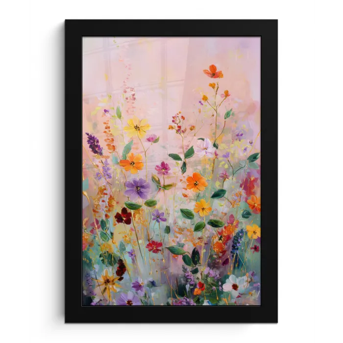 Schilderij - Bloemen - Abstract - Kleurrijk fotolijst zwart zonder passe partout klein -3d