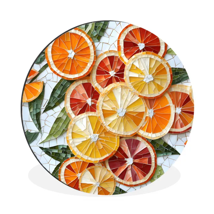 Schijfjes - Fruit - Oranje - Mozaïek Wandcirkel aluminium klein -3d