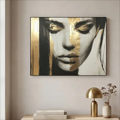 Ogen - Gezicht - Goud - Strepen Textielframe zwart klein -sfeer2