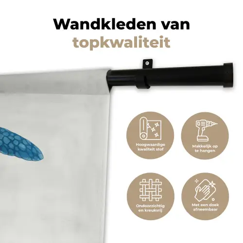 Schildpad - Blauw - Schild Wandkleed katoen klein -sfeer2