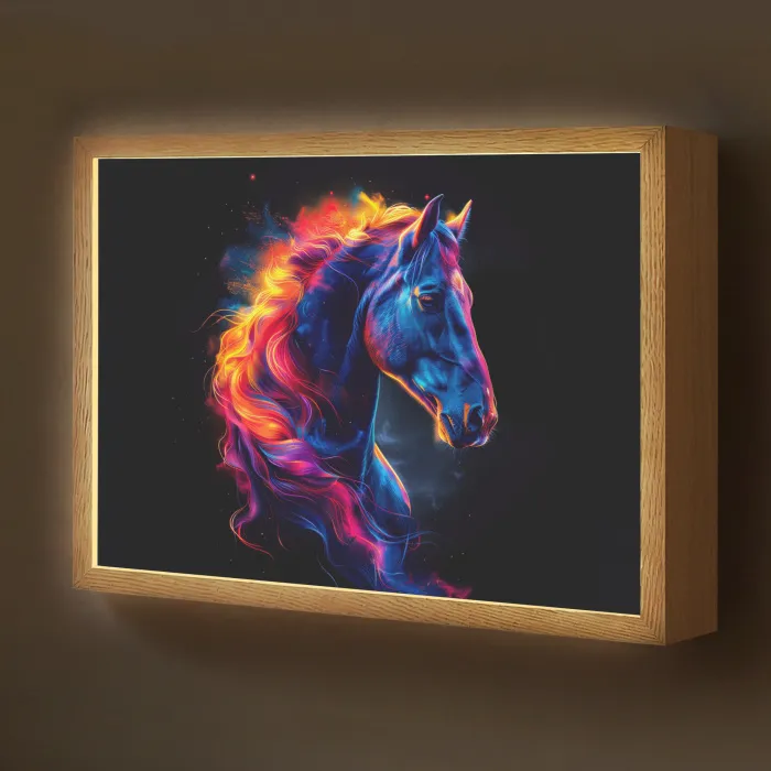 Paard - Dier - Rook - Zwart - Kleuren Light Box met batterij (Wandlamp kind) middel -z3d_website