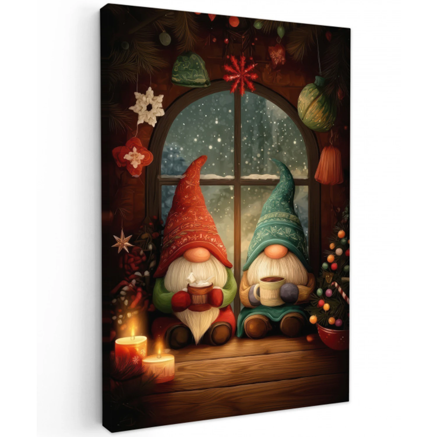 Gnooms - Kerst - Raam - Kleurrijk Tuinposter op houten frame 2 cm dik klein -3d