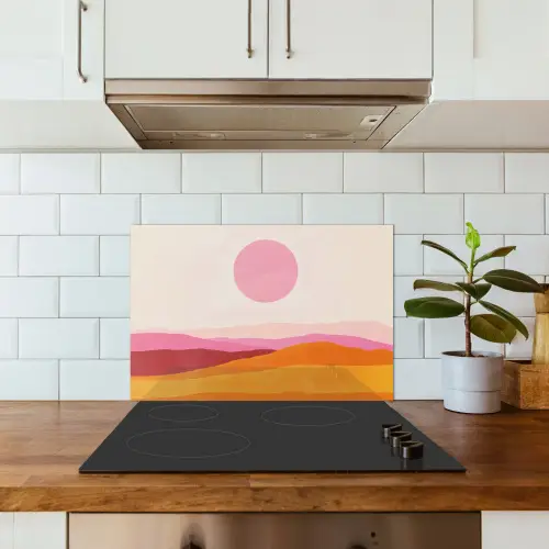 Heuvels - Oranje - Zon - Abstract keuken achterwand spatscherm klein -sfeer2