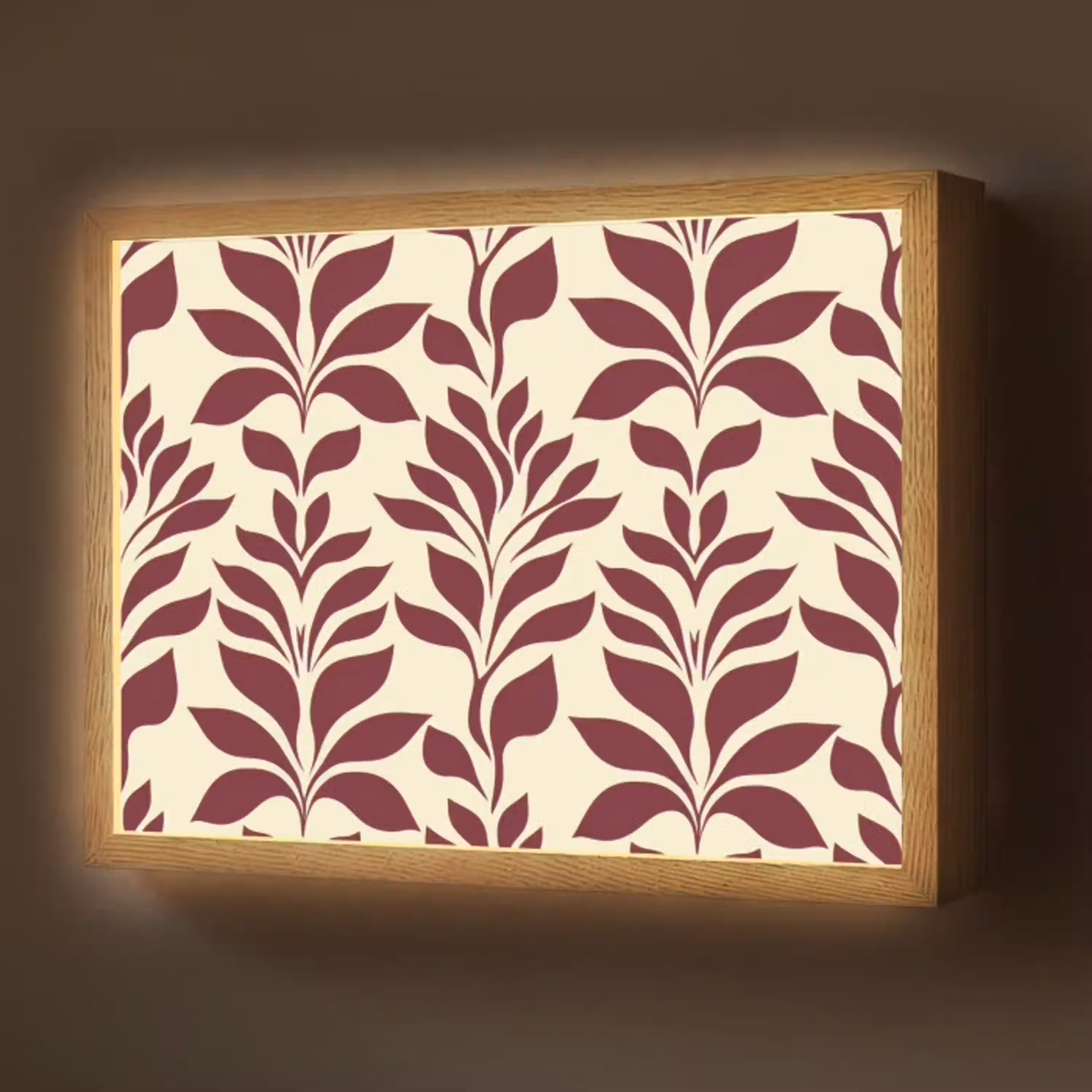 Abstract - Bladeren - Burgundy Light Box met batterij (Wandlamp) middel 907 -z3d_website
