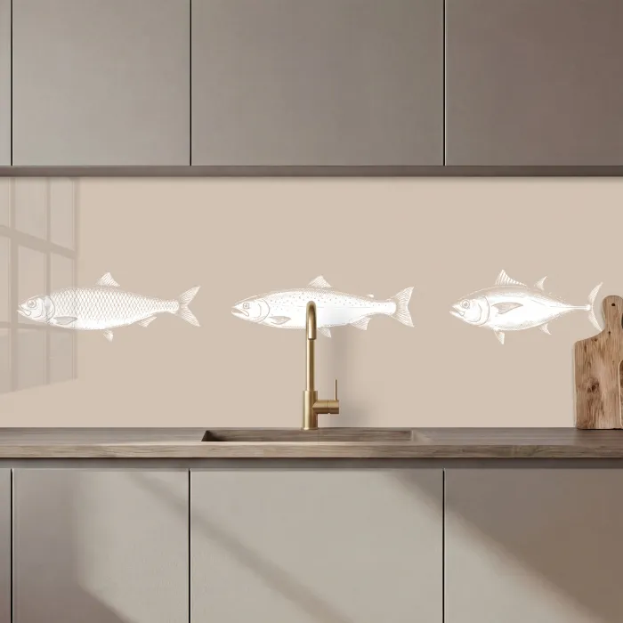 Vissen - Beige achtergrond - Wit keuken achterwand 2 middel zz_3dshopping