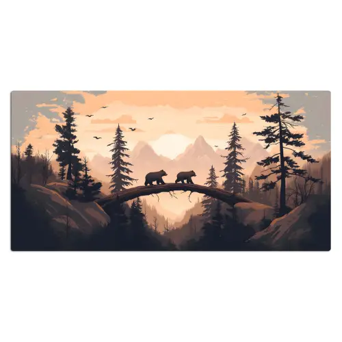 Beren - Bomen - Landschap - Zonsondergang Muismat XXL klein -3d_leeg
