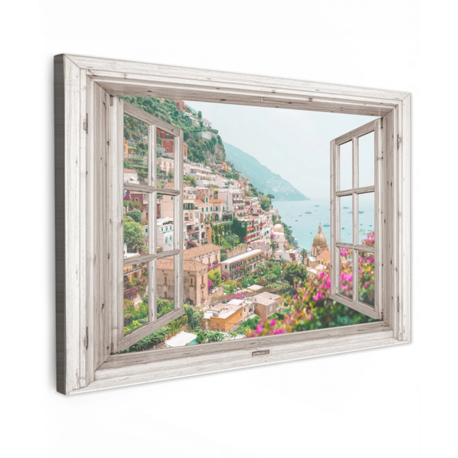 Doorkijk - Italië - Bloemen - Zee - Kust - Stad - Bergen canvas 2cm klein -z3d