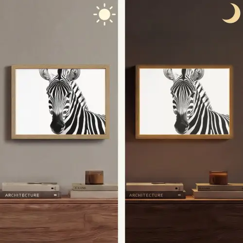 Zebra - Close-up - Zwart - Strepen Light Box met batterij (Wandlamp) middel -sfeer3
